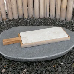 Holztablett, aus Teakholz und Marmor, 40 x 15 x 3 cm 